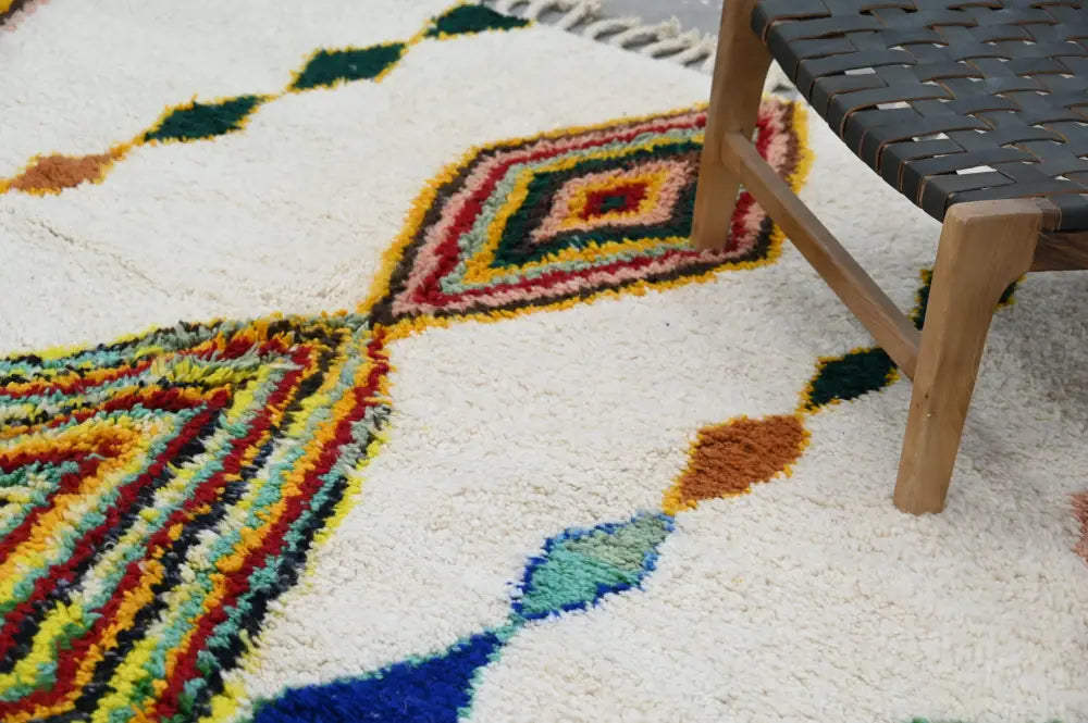 Handmade moroccan azilal rug beige geometric living room decor