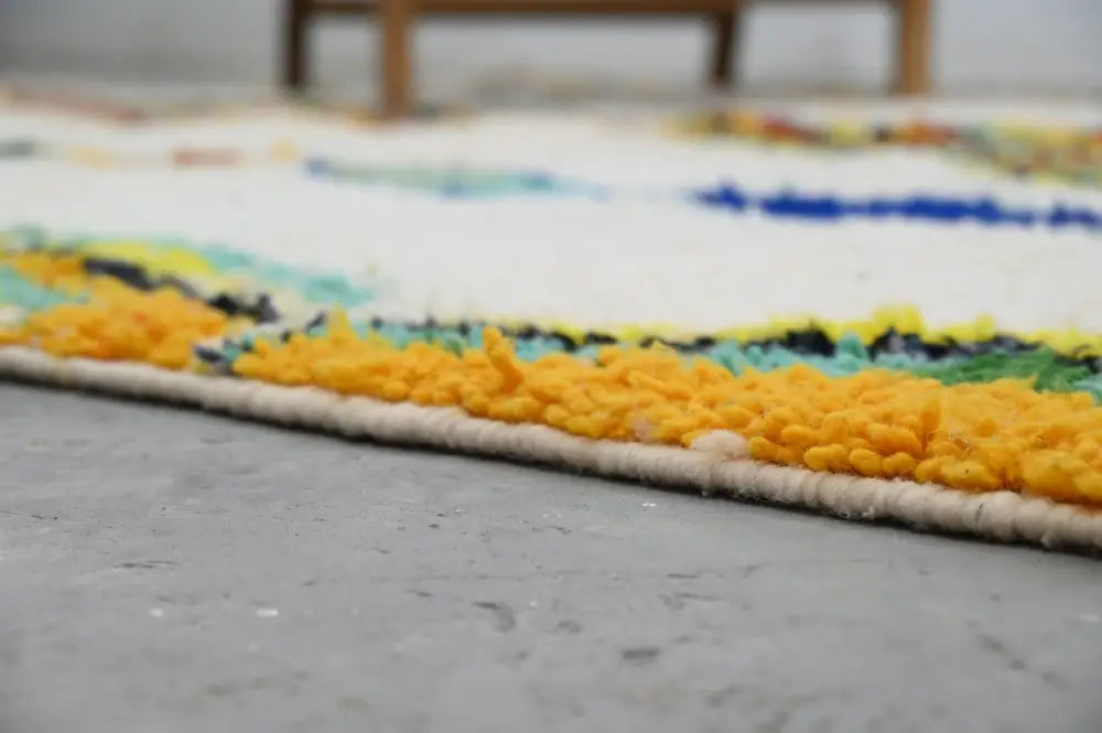 Handmade moroccan azilal rug beige geometric living room decor