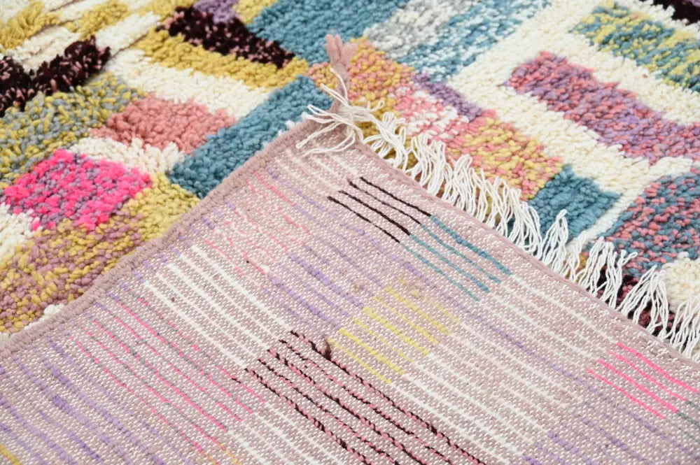 Handmade moroccan azilal rug earthy patchwork living room decor