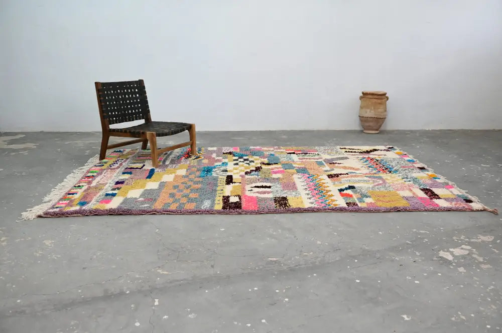 Handmade moroccan azilal rug earthy patchwork living room decor