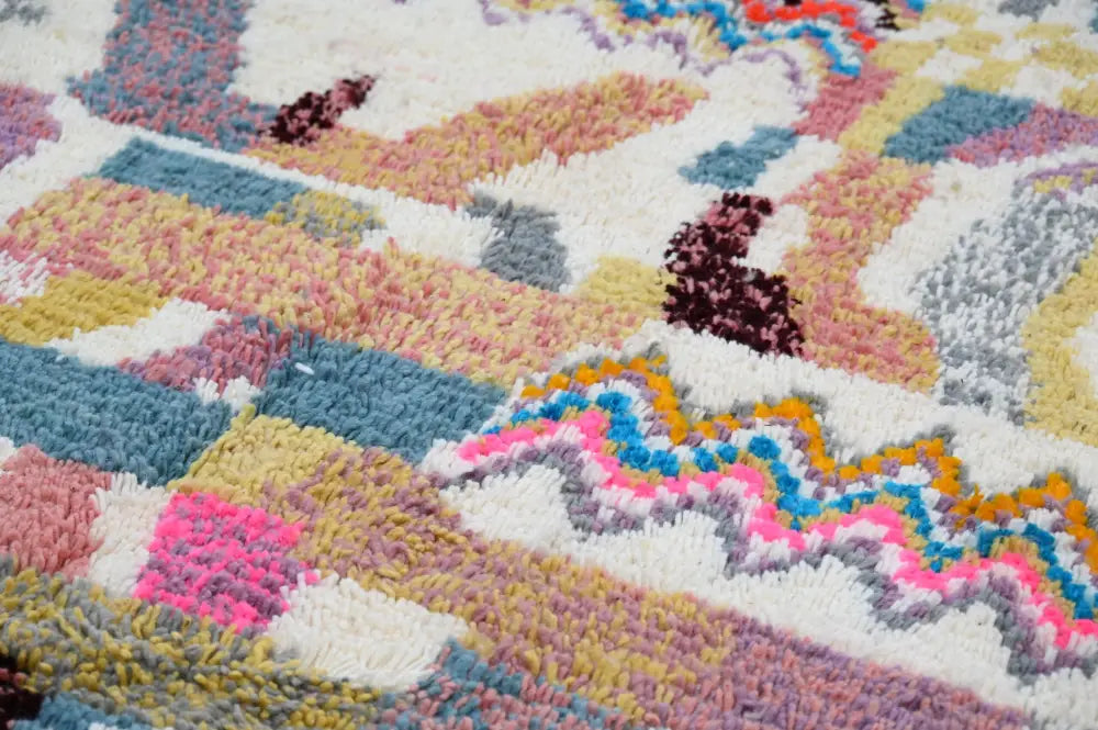 Handmade moroccan azilal rug earthy patchwork living room decor