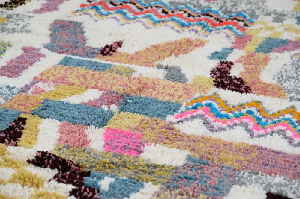 Handmade moroccan azilal rug earthy patchwork living room decor