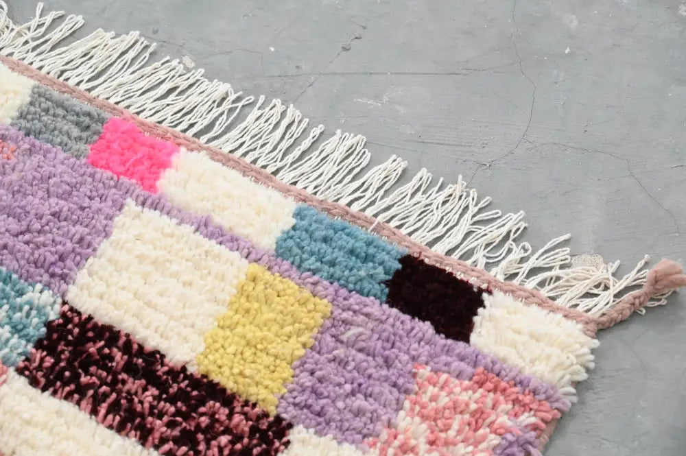 Handmade moroccan azilal rug earthy patchwork living room decor