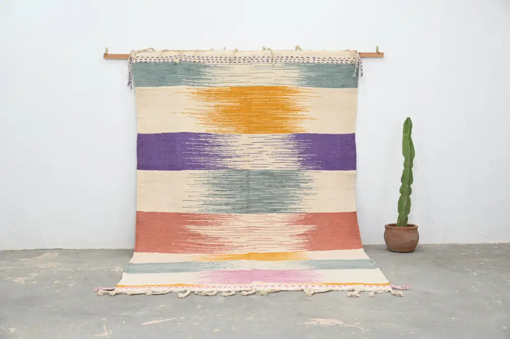 Handmade moroccan multi stripe azilal rug 302x197cm living room decor