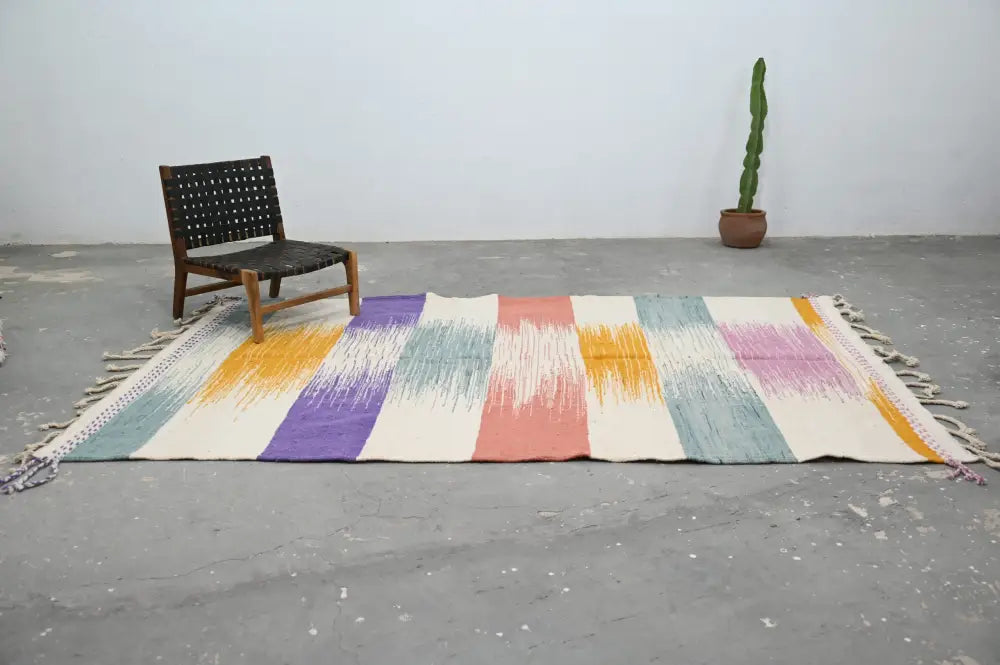 Handmade moroccan multi stripe azilal rug 302x197cm living room decor