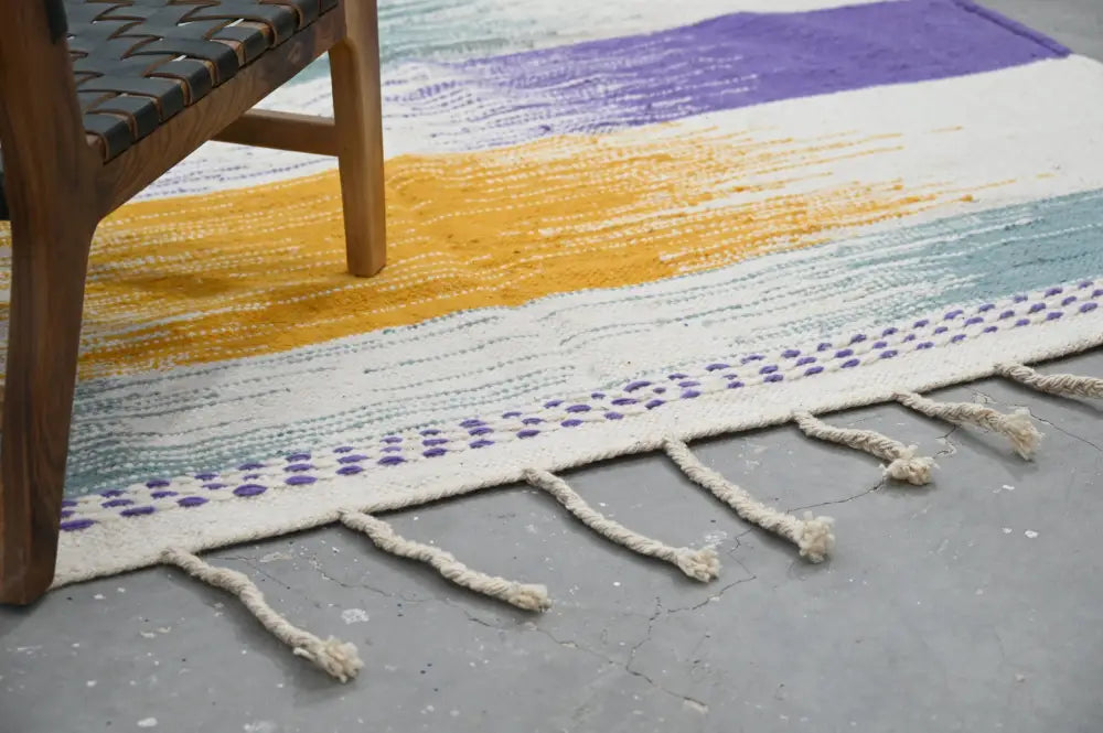 Handmade moroccan multi stripe azilal rug 302x197cm living room decor