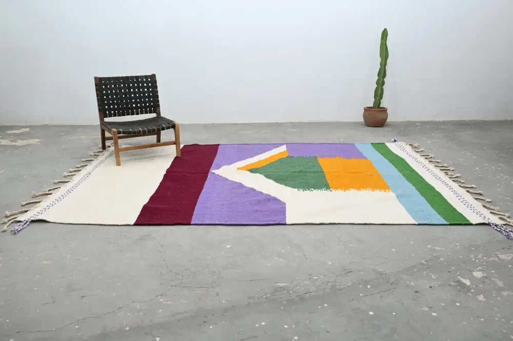 Handmade moroccan azilal rug cream and burgundy living room decor