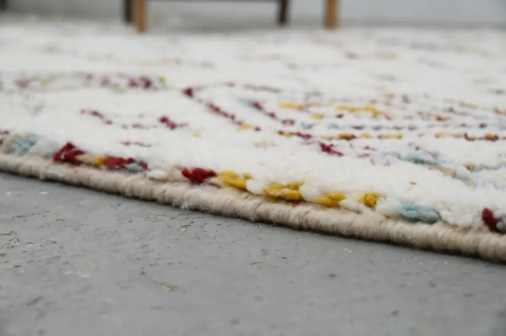 Handmade moroccan azilal rug cream geometric living room carpet