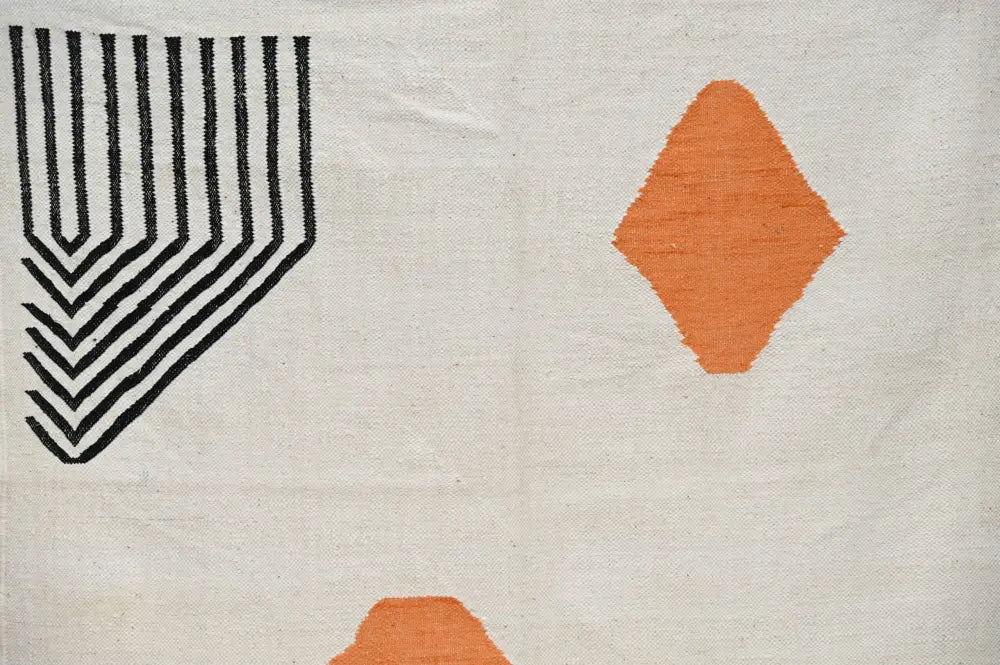 Handmade moroccan azilal rug beige & orange living room carpet