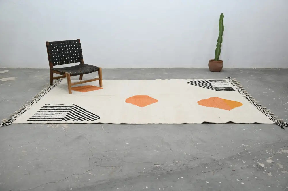 Handmade moroccan azilal rug beige & orange living room carpet