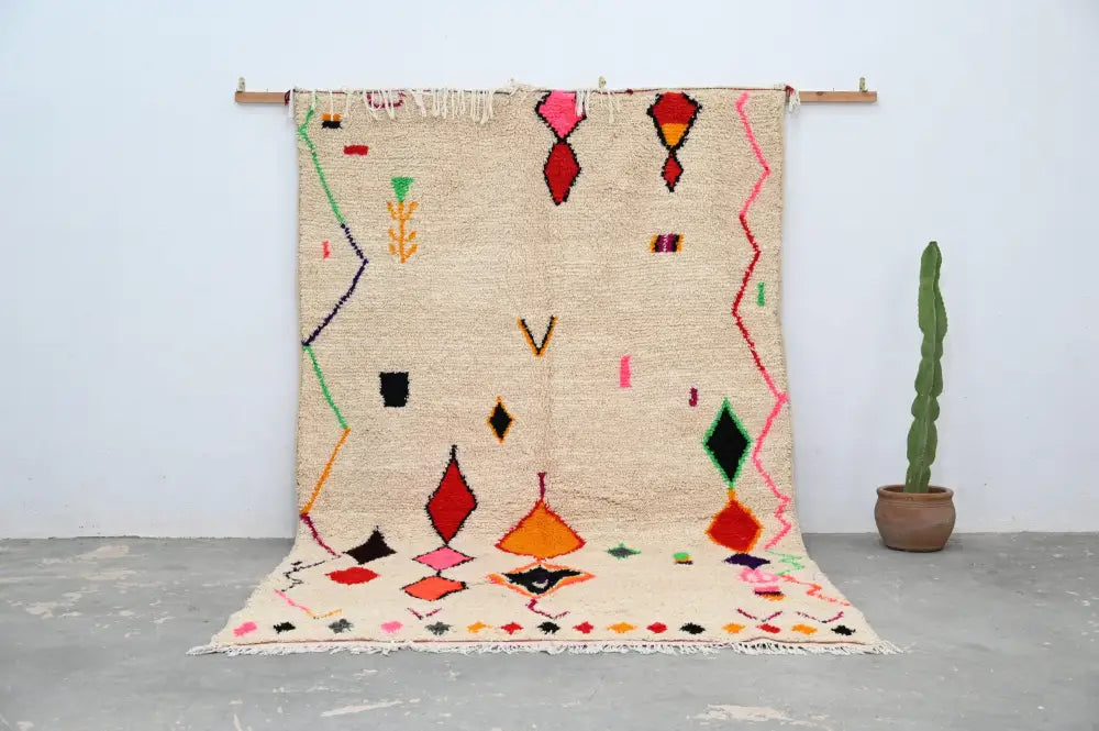 Handmade moroccan azilal rug with vibrant colors for living room