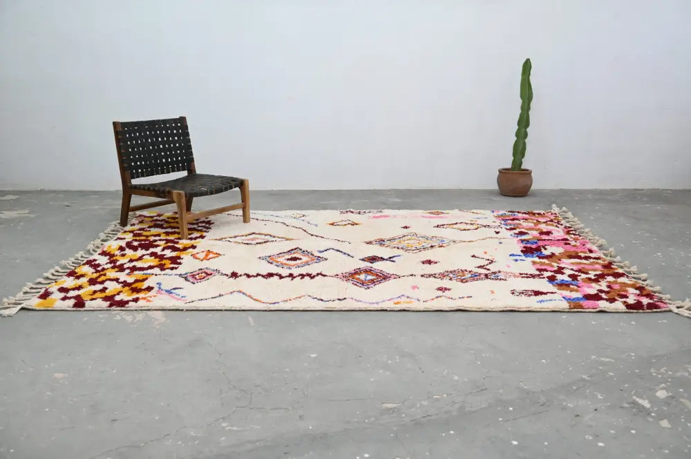 Handmade moroccan azilal rug beige geometric living room decor