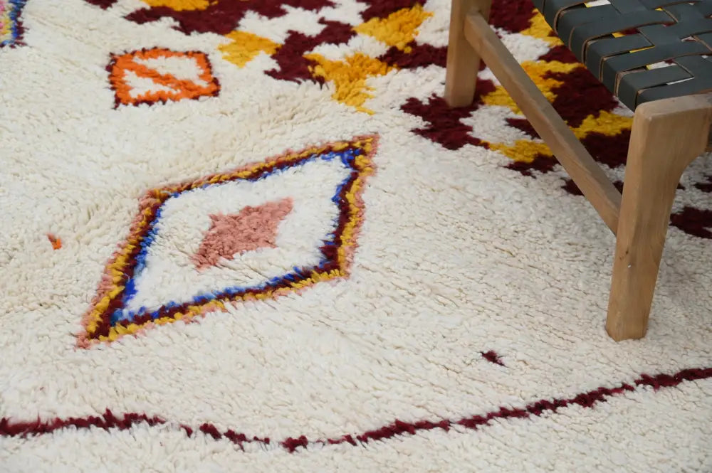 Handmade moroccan azilal rug beige geometric living room decor