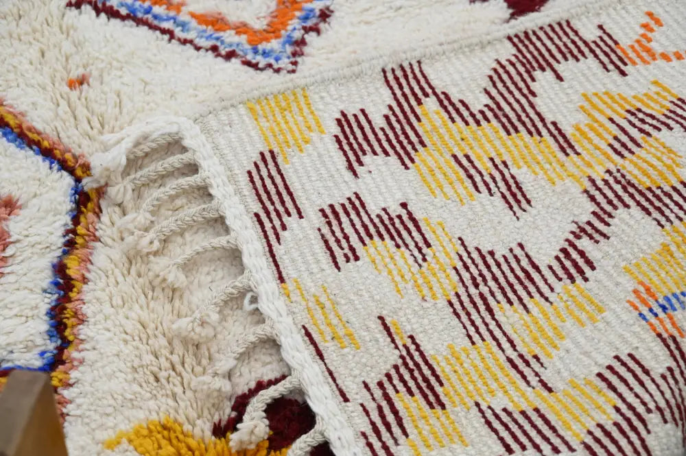 Handmade moroccan azilal rug beige geometric living room decor
