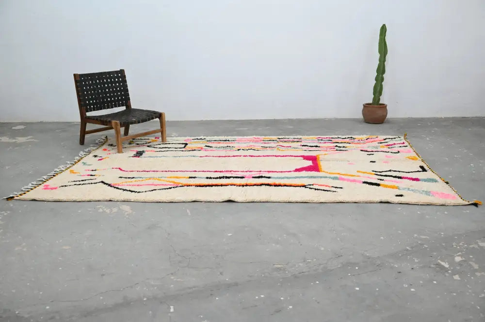 Handmade moroccan azilal rug beige abstract geometric bedroom decor