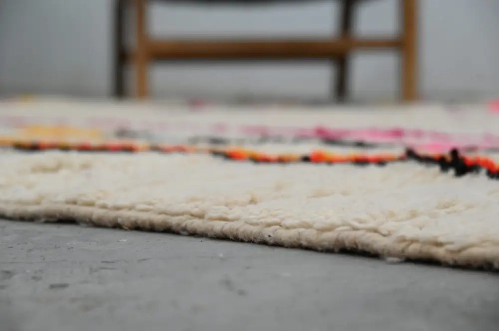Handmade moroccan azilal rug beige abstract geometric bedroom decor