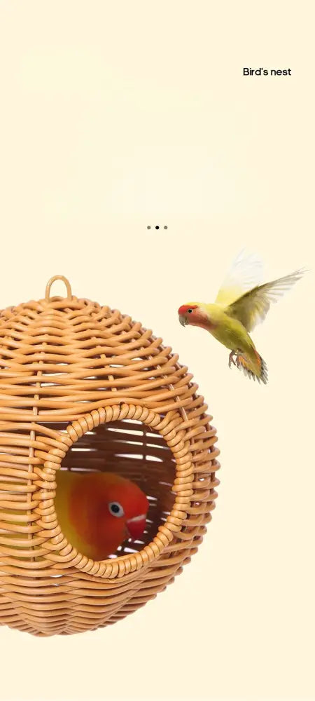 Handwoven grass bird cage hut with heart entrance for garden