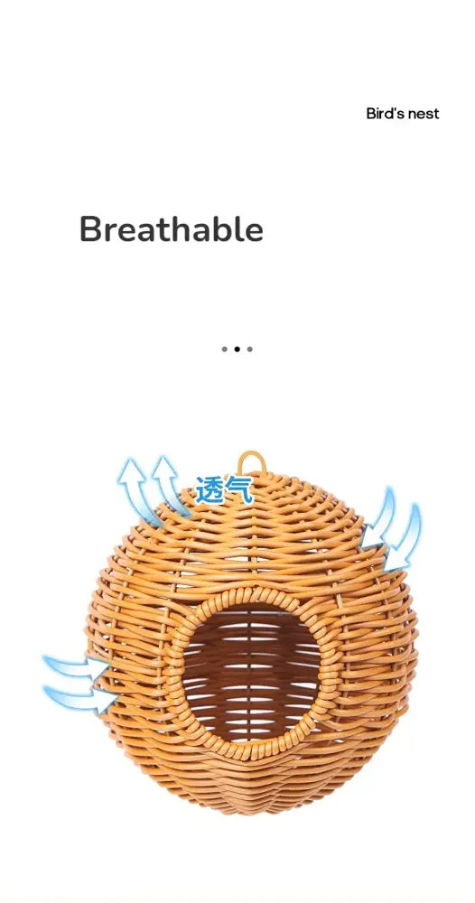 Handwoven grass bird cage hut with heart entrance for garden