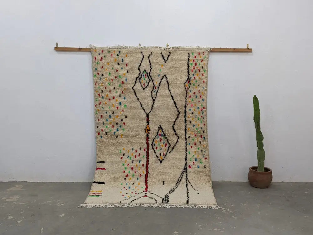 Handwoven moroccan azilal rug cream & black living room carpet
