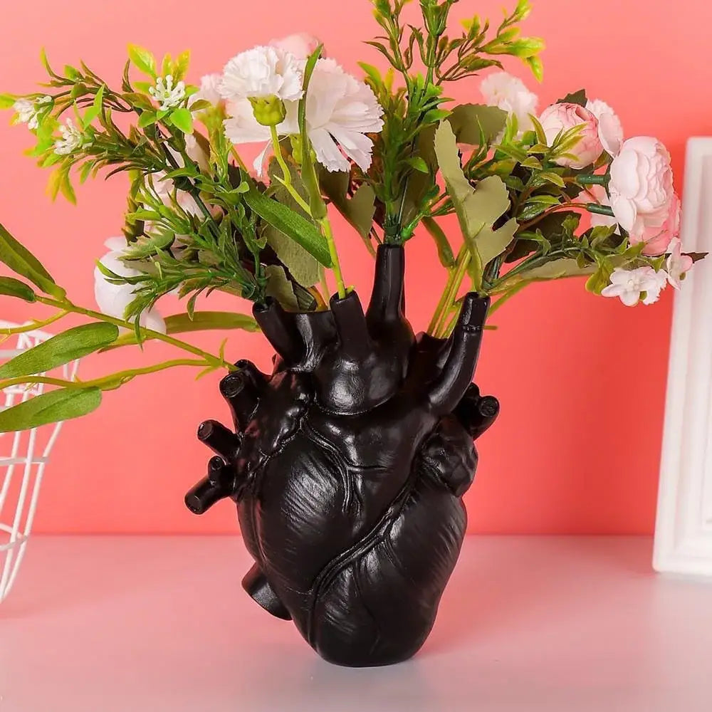 Anatomical heart shape resin vase set living room decor