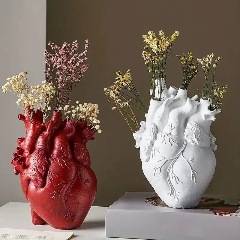 Anatomical heart shape resin vase set living room decor