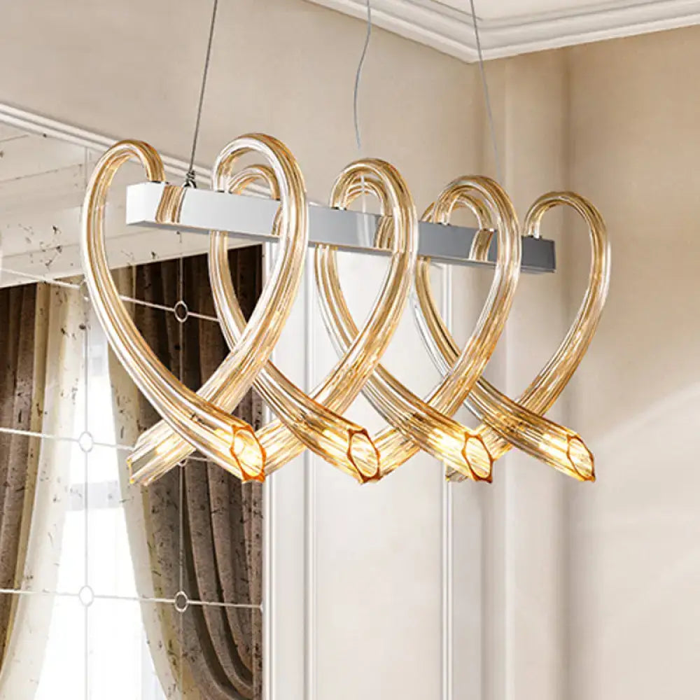 Modern amber glass heart island light chrome dining room pendant