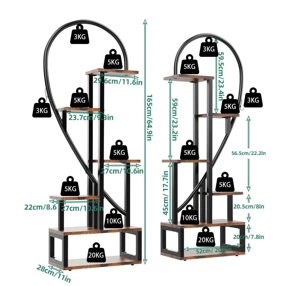 Heart shaped wood and metal plant stand with lights for living room
