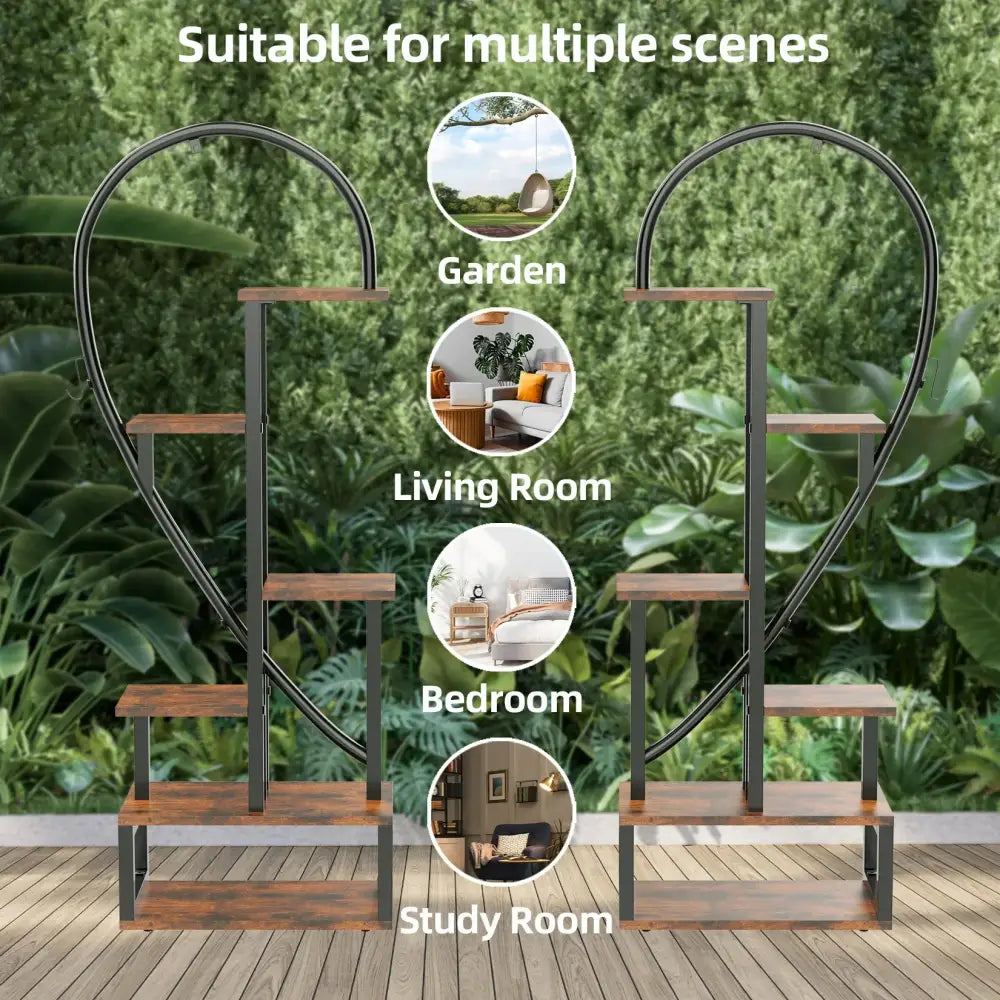Heart shaped wood and metal plant stand with lights for living room