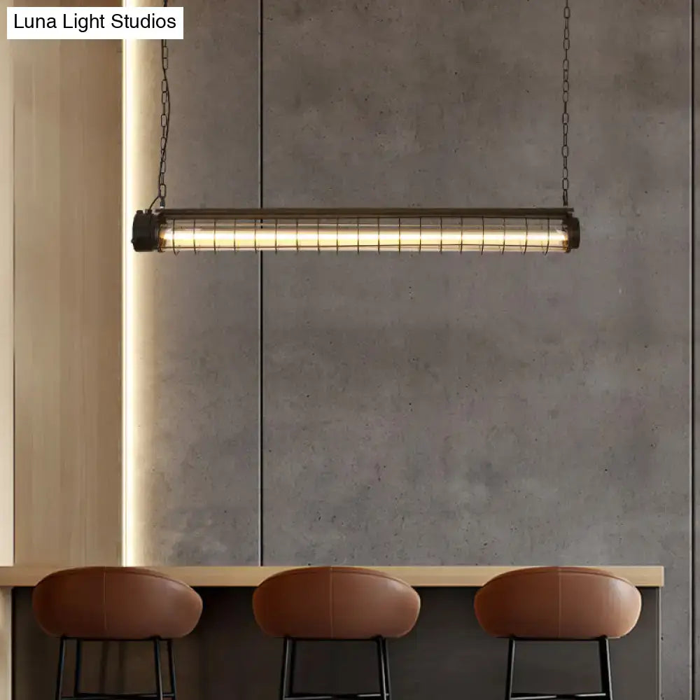 Industrial black tubular cage pendant light for dining room ceiling
