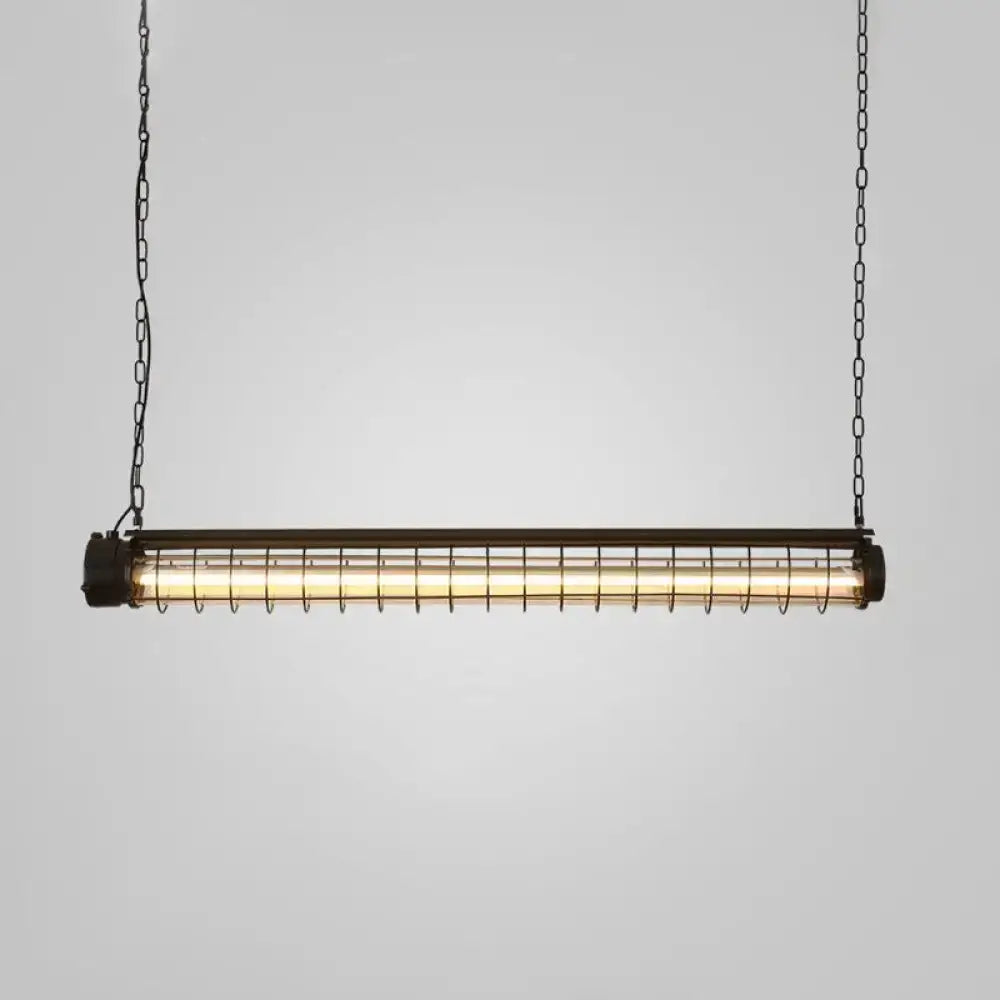 Industrial black tubular cage pendant light for dining room ceiling