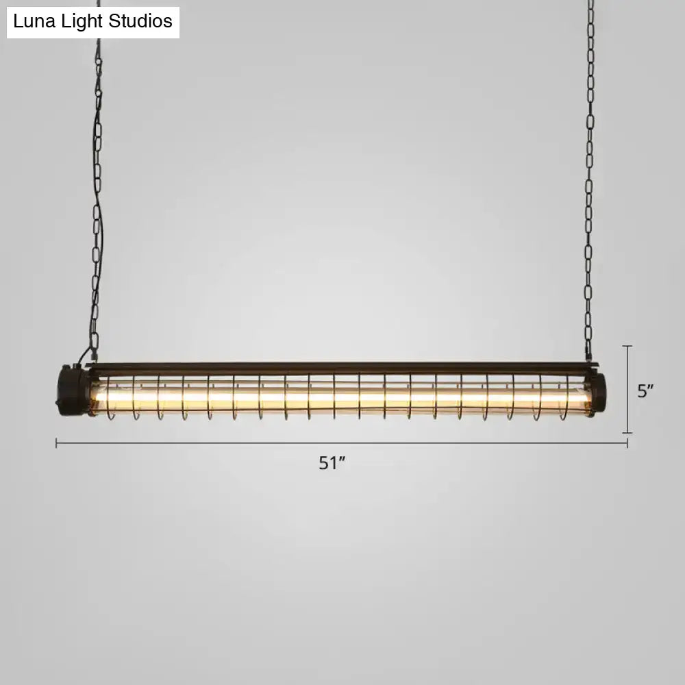 Industrial black tubular cage pendant light for dining room ceiling