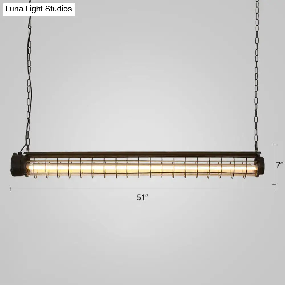 Industrial black tubular cage pendant light for dining room ceiling