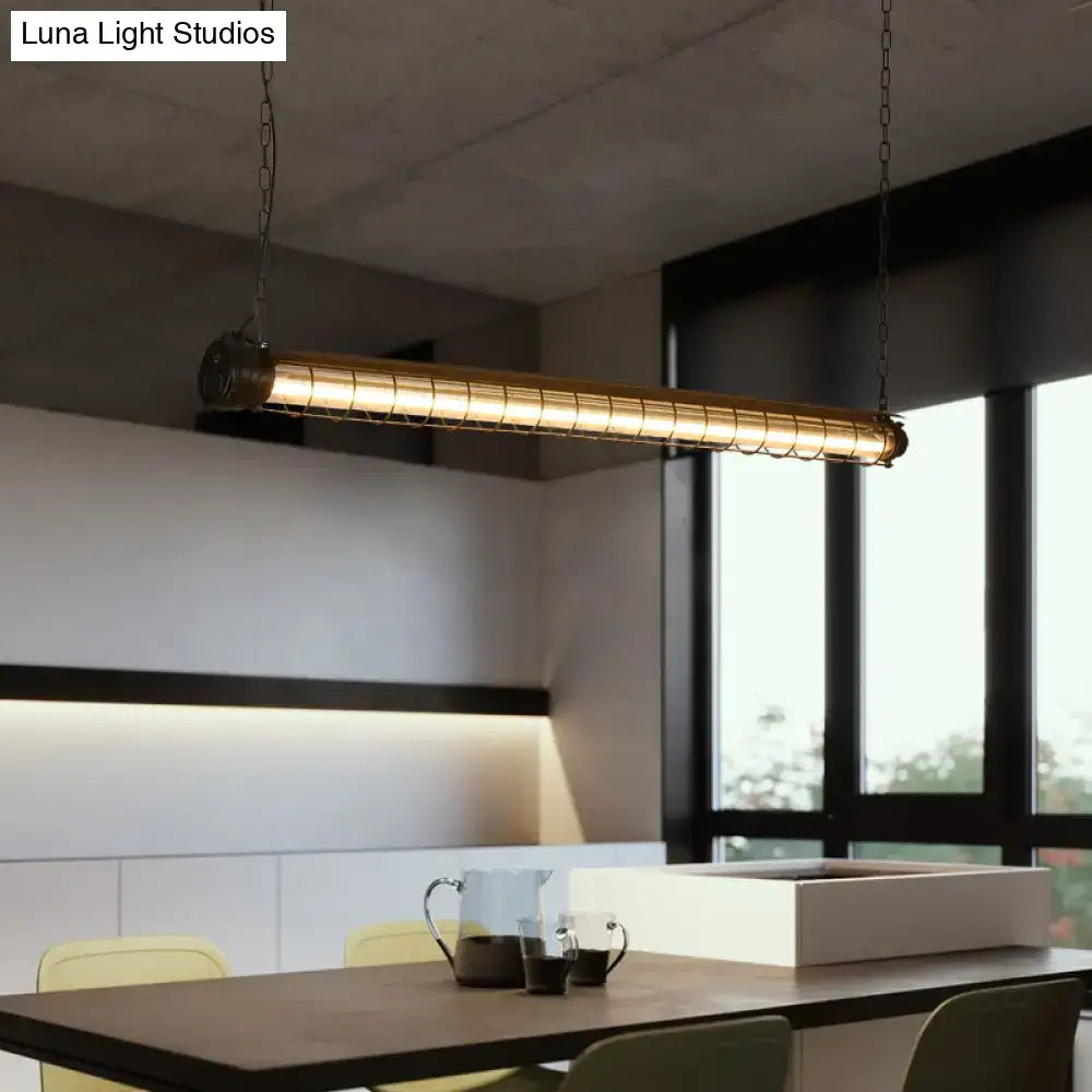 Industrial black tubular cage pendant light for dining room ceiling