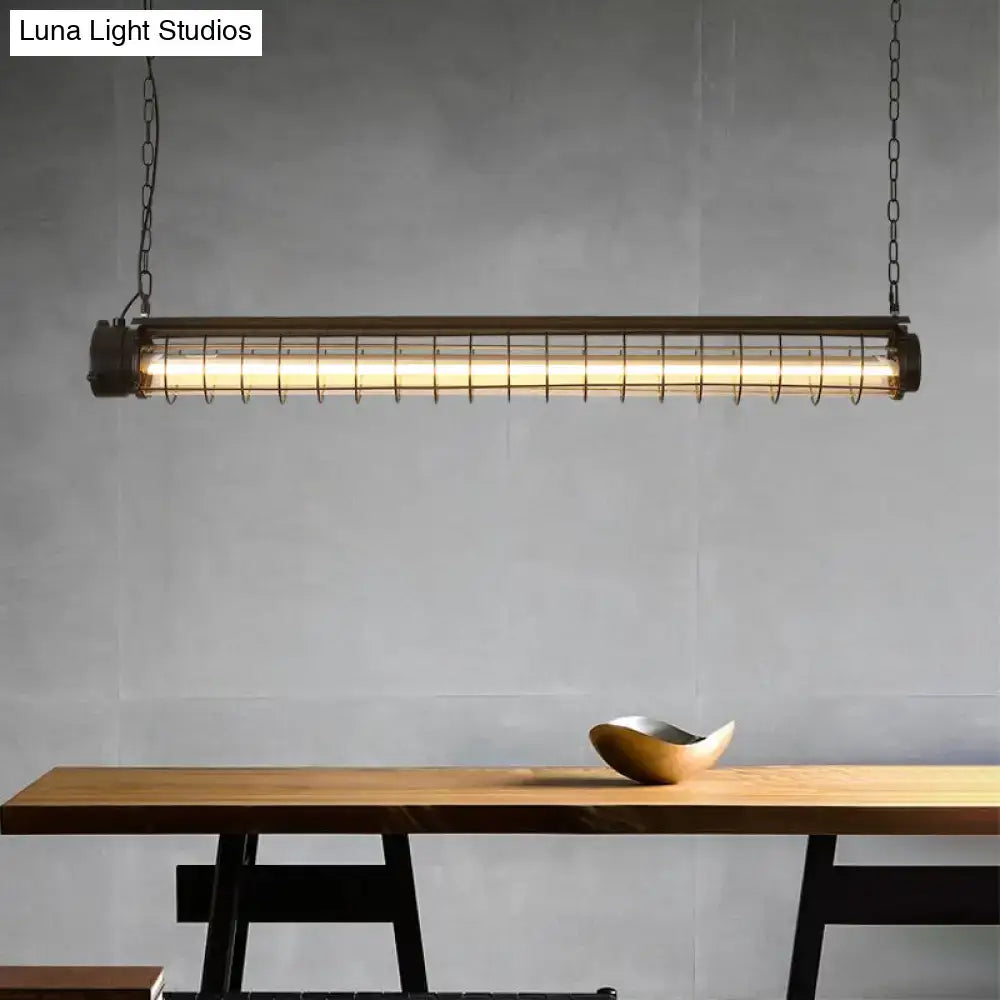 Industrial black tubular cage pendant light for dining room ceiling