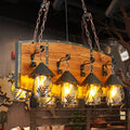 Rustic wood and black lantern island pendant light for dining room