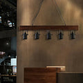 Industrial wood and black metal 5 light kitchen hanging lamp