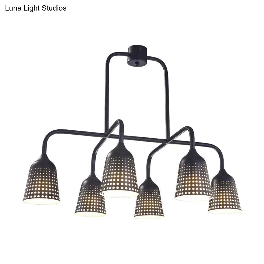 DecorBites™ Industrial Black Metal Pendant Light with 6 Mesh Bell Shades and Island Style