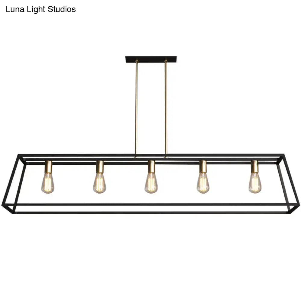 Industrial black trapezoid island light for dining room ceiling