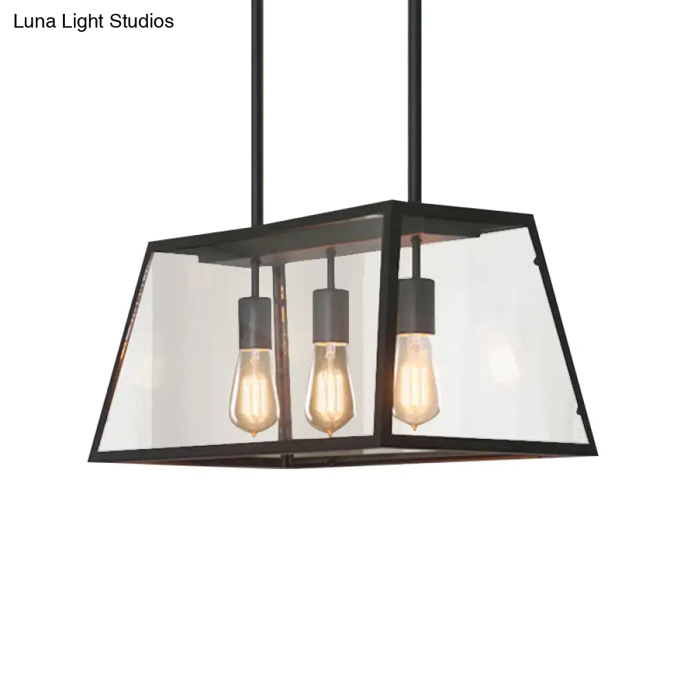DecorBites™ Industrial Black Trapezoid Kitchen Island Light with 3 Clear Glass Bulbs