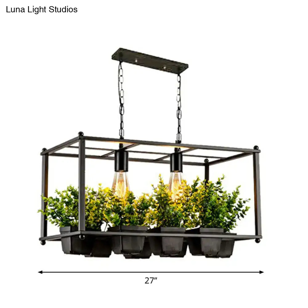Industrial cage island pendant light with plant pot dining room metal