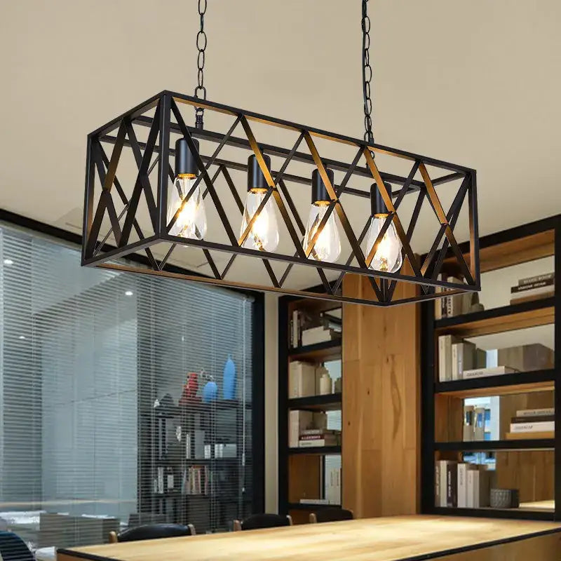 Decorbites industrial chandelier black lattice dining room pendant light