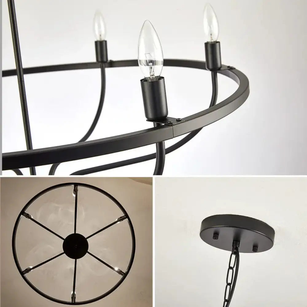 Decorbites industrial chandelier light black iron 6 bulb living room