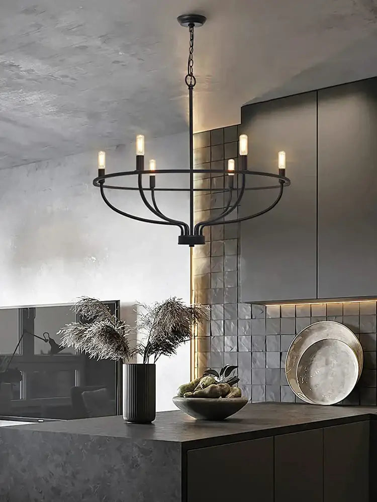 Decorbites industrial chandelier light black iron 6 bulb living room