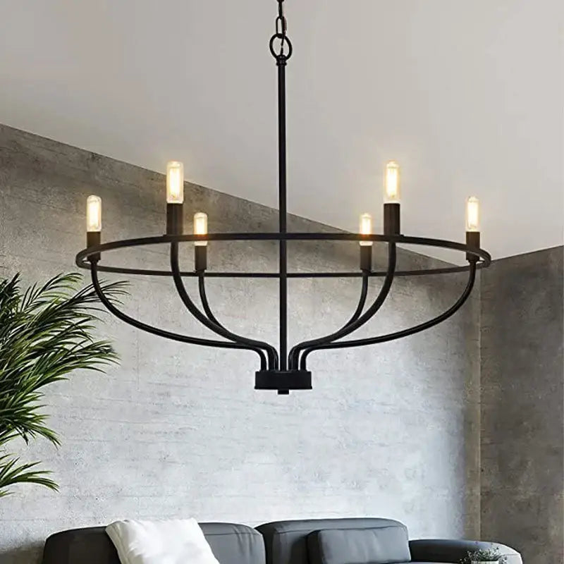 Decorbites industrial chandelier light black iron 6 bulb living room