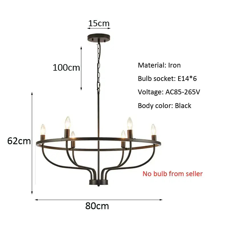 Decorbites industrial chandelier light black iron 6 bulb living room