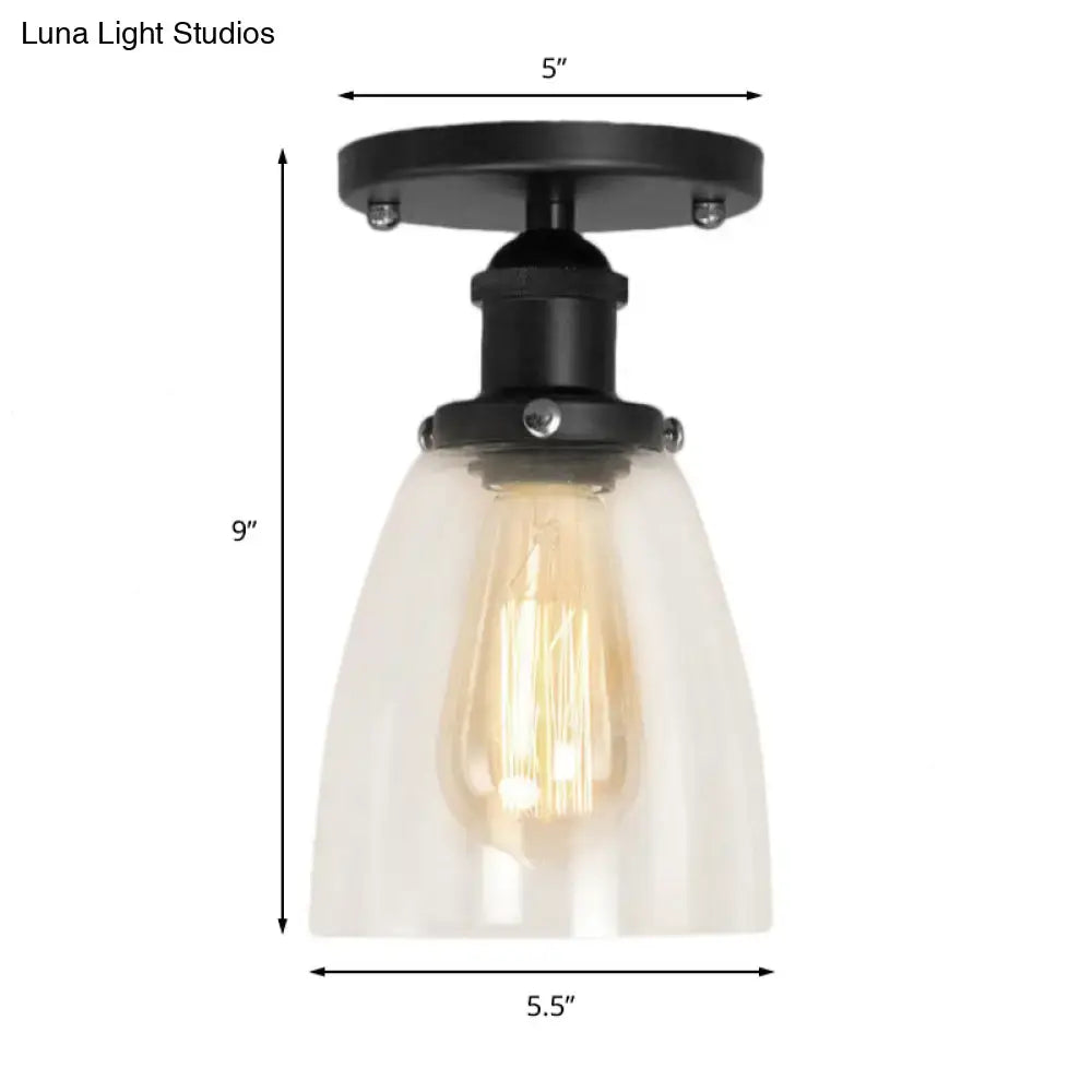 Industrial black clear glass semi flush light for living room