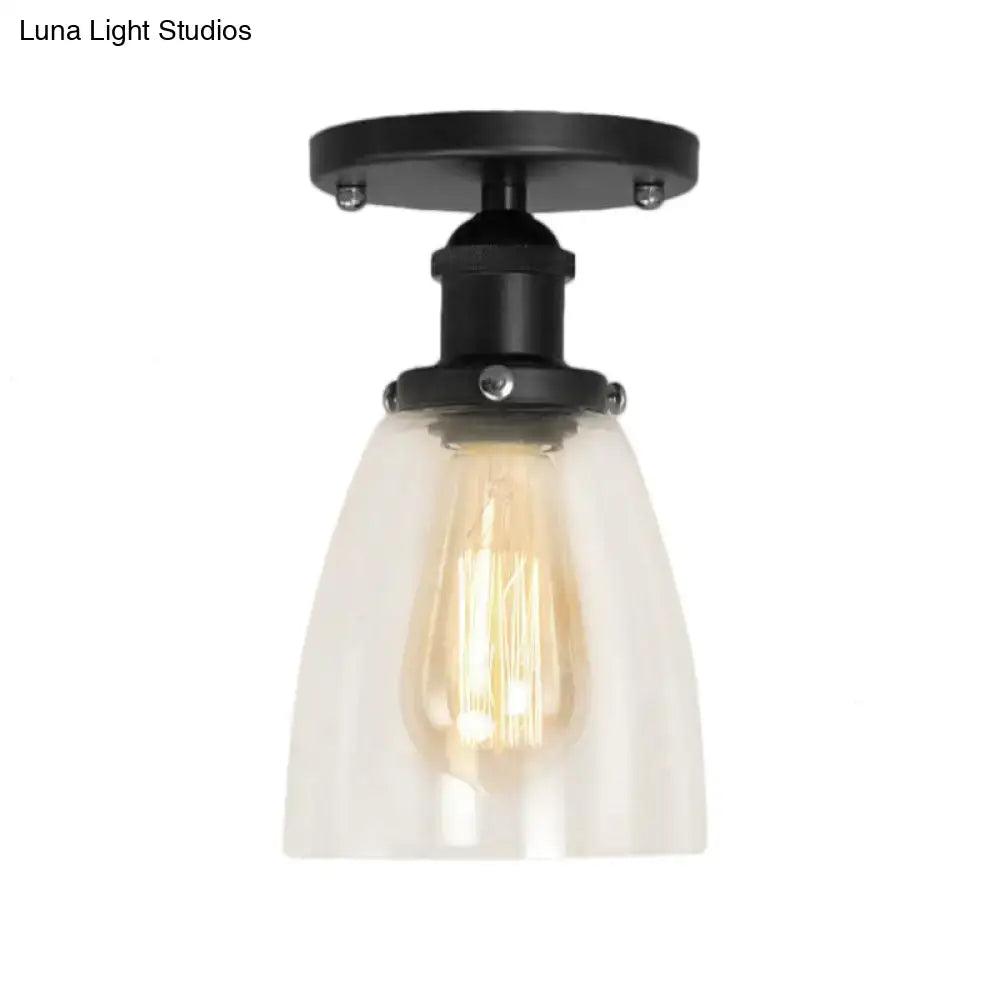 Industrial black clear glass semi flush light for living room