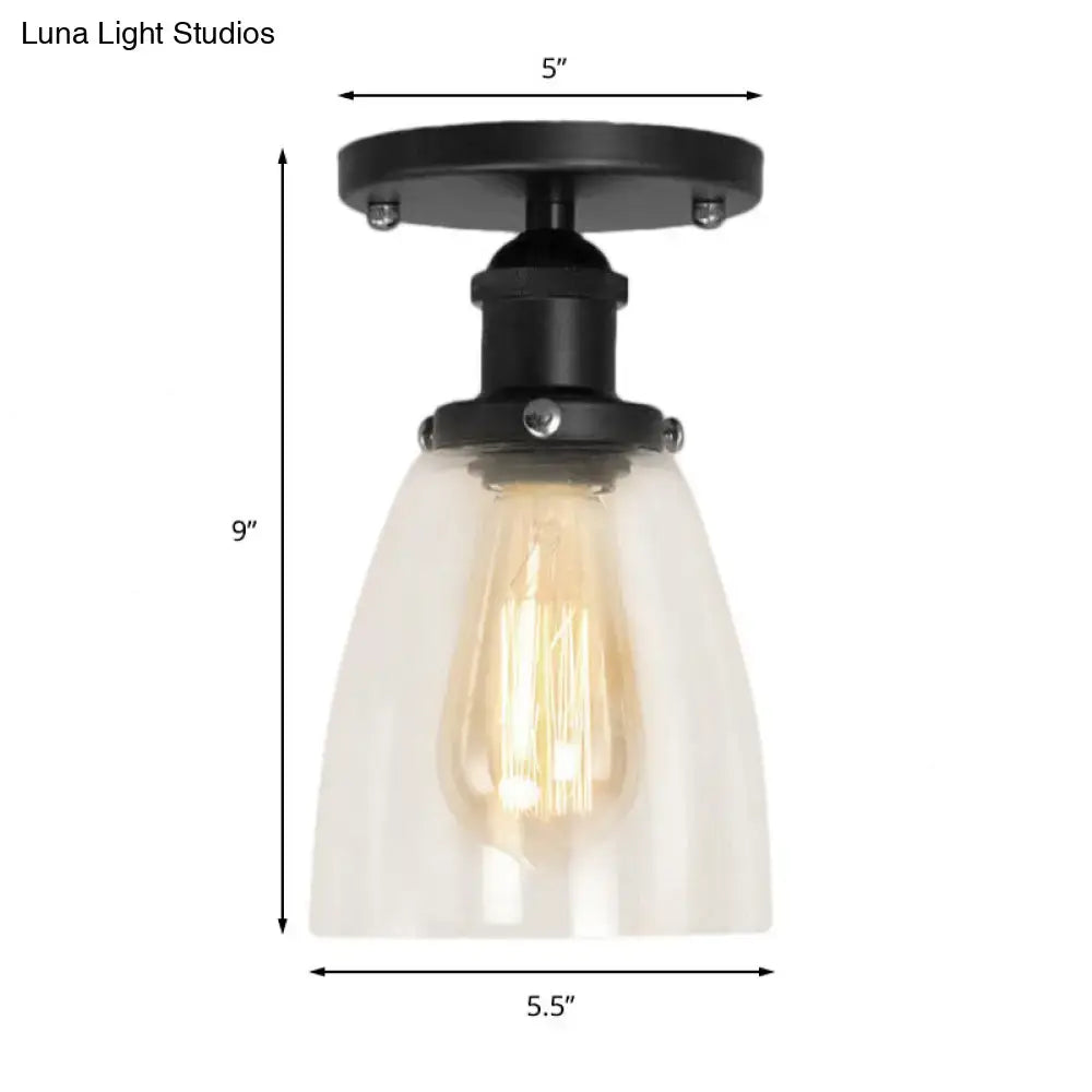 Industrial black clear glass semi flush light for living room