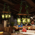 Industrial wood and clear glass restaurant island light with plants