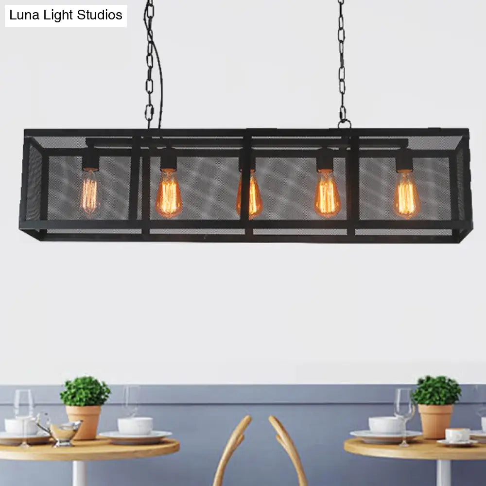 DecorBites™ Industrial Mesh Shade Pendant Light with 5 Black Iron Heads for Dining Room Island